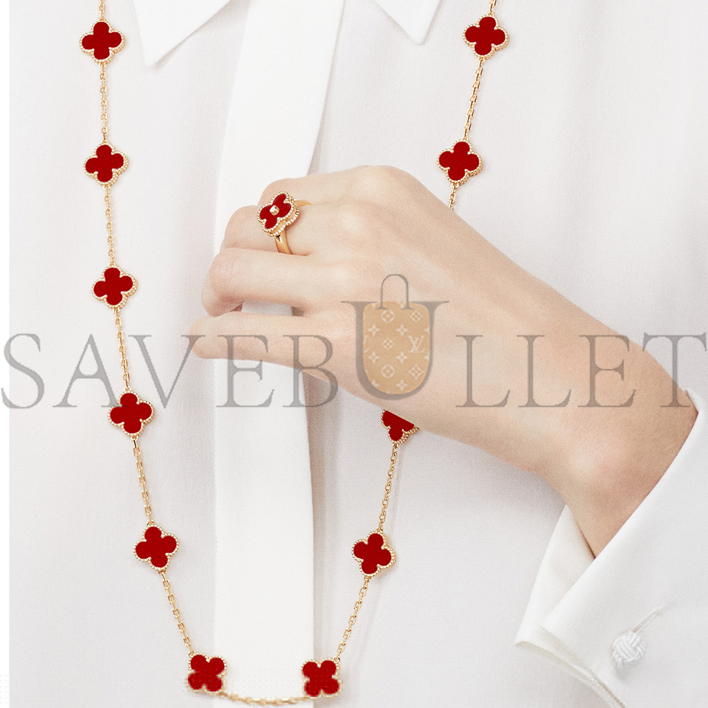 V*N CL*F arpels vintage alhambra long necklace, 20 motifs - yellow gold, carnelian  vcard39800